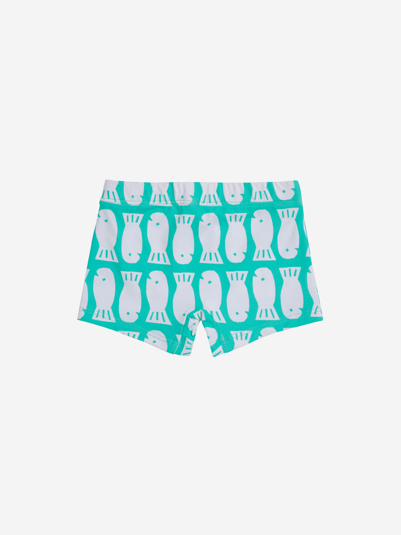 Baby Lucky Fish all over square cut swim shorts | Light Green