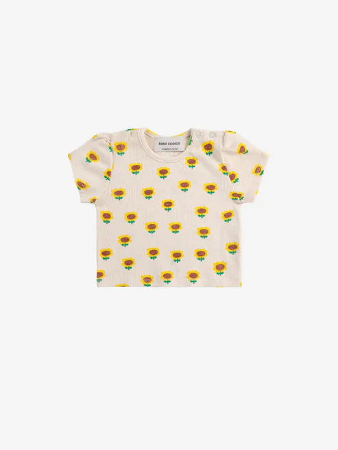 Baby Sunflower all over balloon sleeve T-shirt | Beige