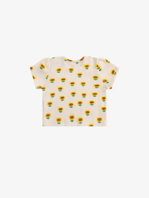 Baby Sunflower all over balloon sleeve T-shirt | Beige