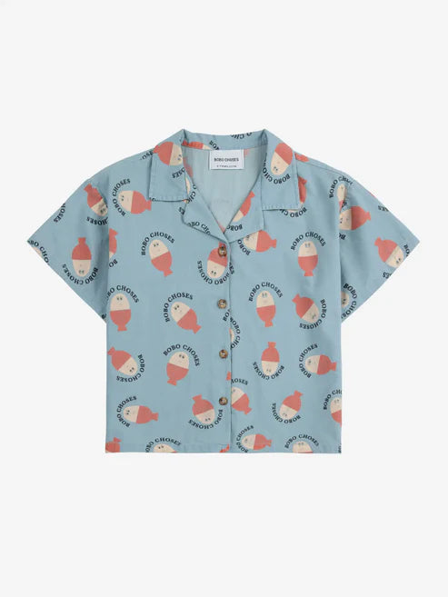 Morning Egg all over light denim shirt | Light Blue