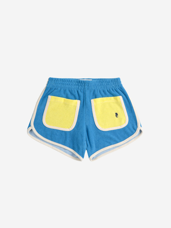 Blue color block terry cloth shorts | Light Blue