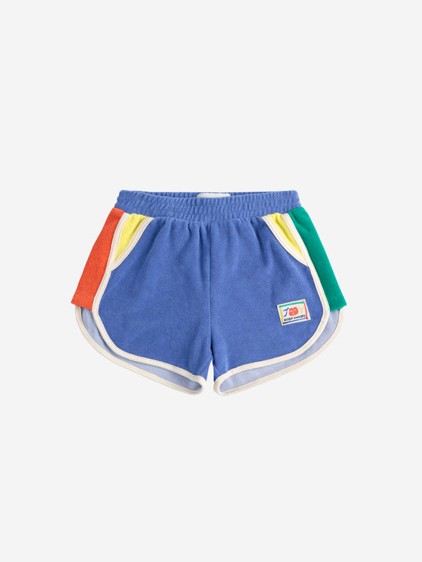 Smiling color block terry cloth shorts | Blue