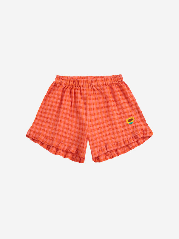 Vichy ruffle woven shorts | Fuchsia