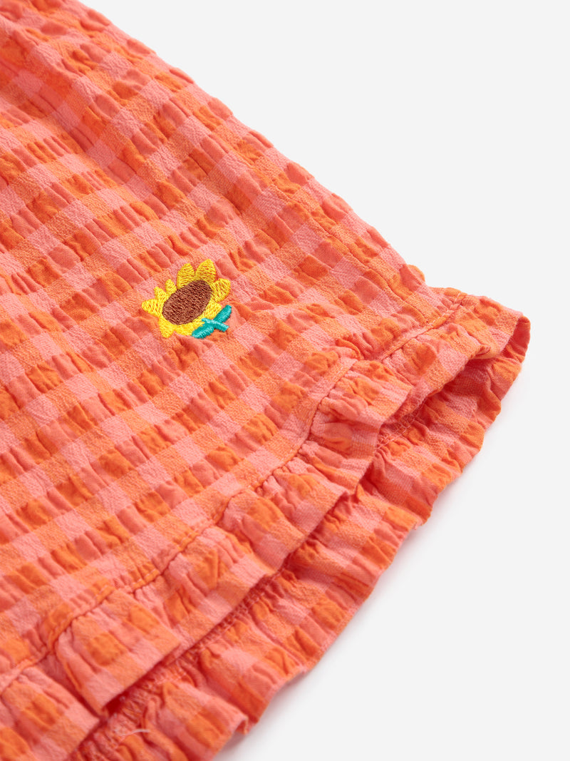 Vichy ruffle woven shorts | Fuchsia