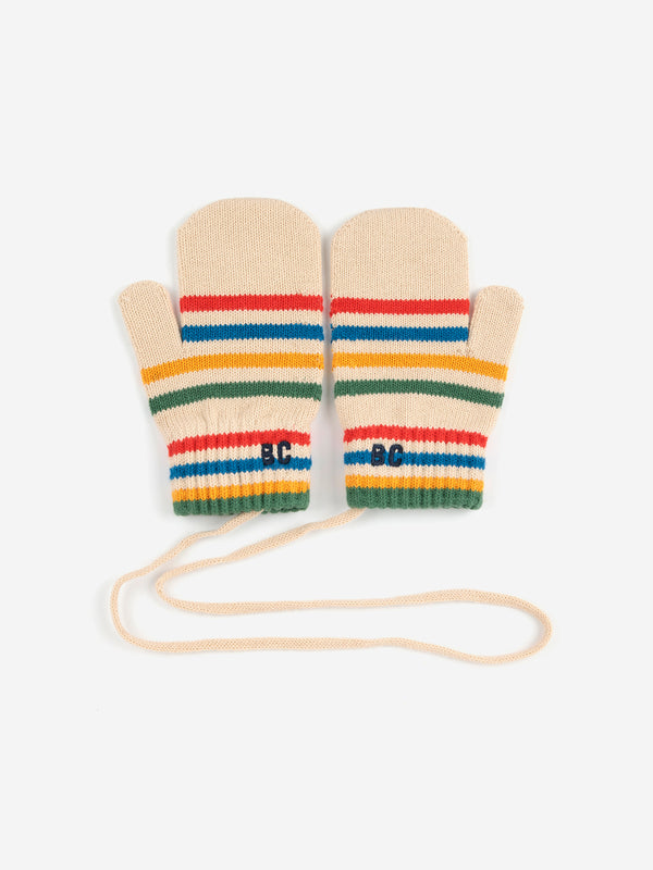 Tic Tac Toe Knitted Striped Mittens | Beige