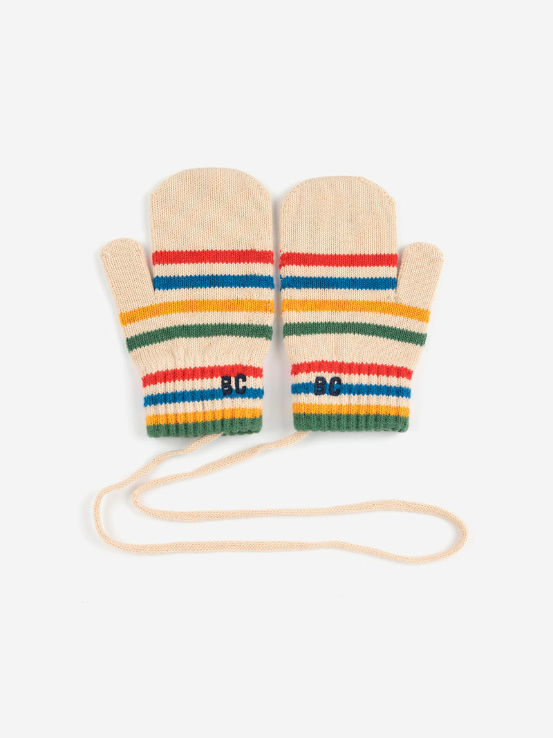 Tic Tac Toe Knitted Striped Mittens | Beige