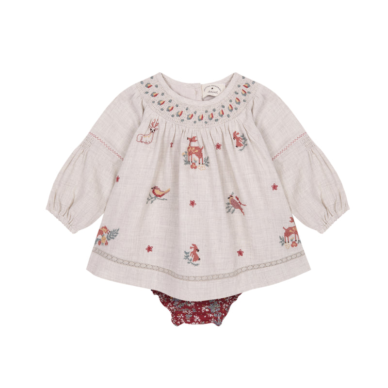 Hurlingham Deer Embroidered Blouse and Bloomer Set