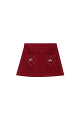 Burgundy Corduroy Embroidered Skirt