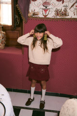 Burgundy Corduroy Embroidered Skirt