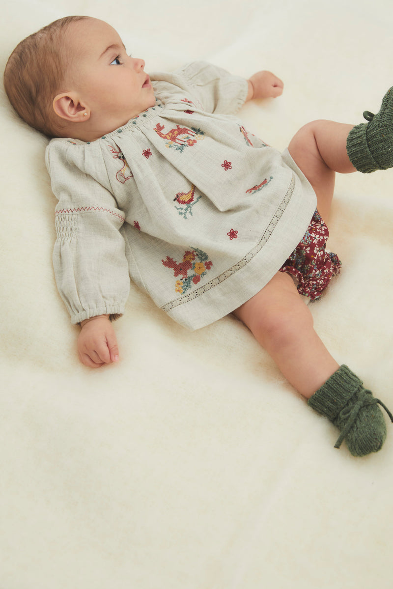 Hurlingham Deer Embroidered Blouse and Bloomer Set