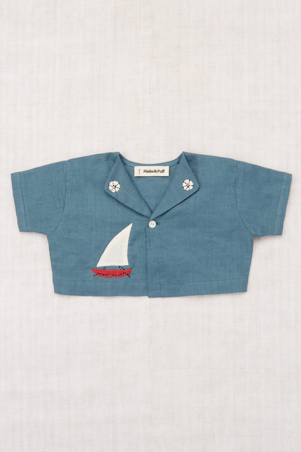 Seaside Button Top | Blue Slate