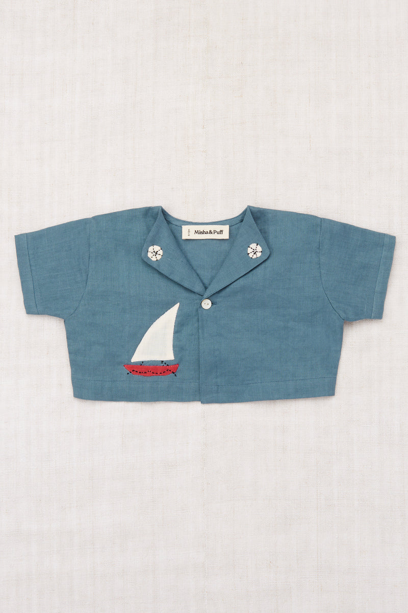 Seaside Button Top | Blue Slate