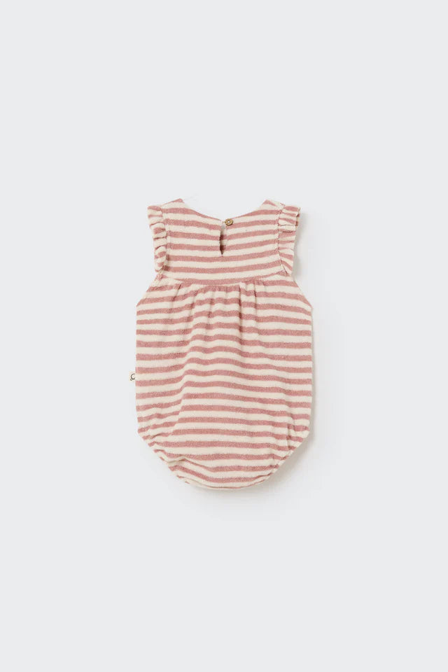Baby Organic Striped Toweling Romper | Rose