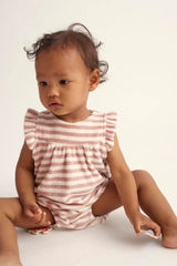 Baby Organic Striped Toweling Romper | Rose
