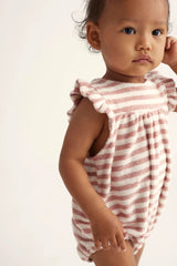Baby Organic Striped Toweling Romper | Rose