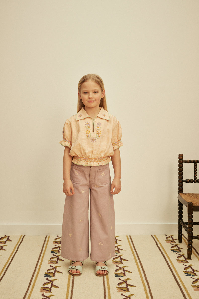 Casey 70's All-Over Embroidered Jean | Lilac | Marigold Modern Kids