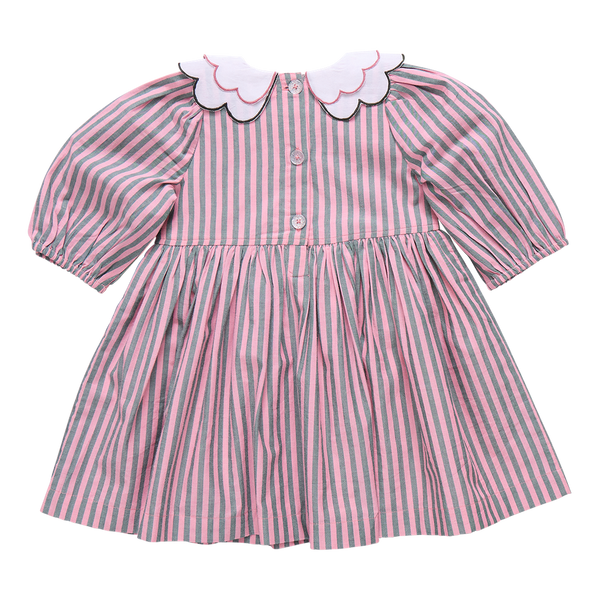 Girls Darcy Dress | Pink Green Stripe