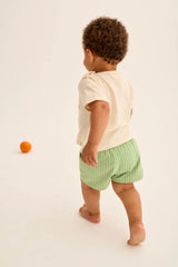 Baby Ciro Short | Green Striped Linen Look Cotton