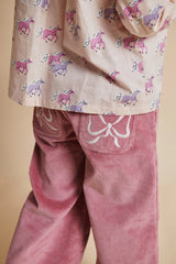 Embroidered Wide Leg Corduroy Pant | Rose