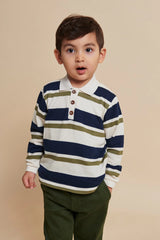 Striped Pique Polo | Navy/Olive