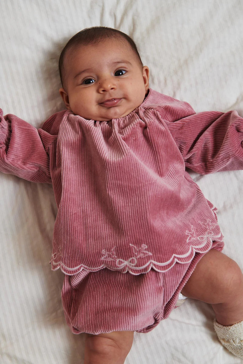 Embroidered Corduroy Baby Set | Rose