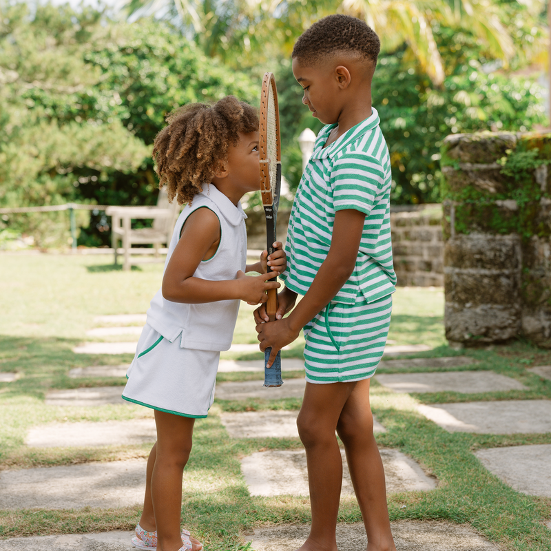 Girls White French Terry Tennis Tank Tops and Skort Set