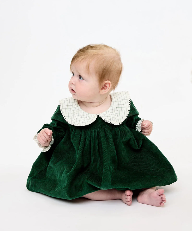 Delphina Baby Dress | Forest Corduroy