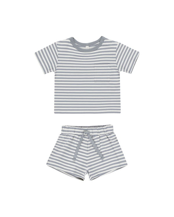 Pocket Tee + Short Set | Blue Stripe