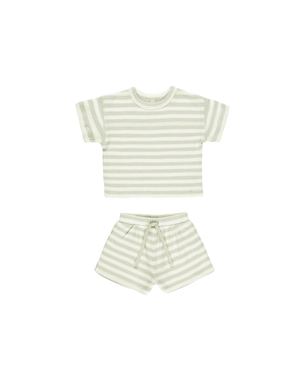 Waffle Tee + Short Set | Mint Stripe