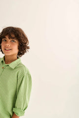 Erick Shirt | Green-Striped Linen Cotton
