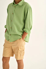 Erick Shirt | Green-Striped Linen Cotton