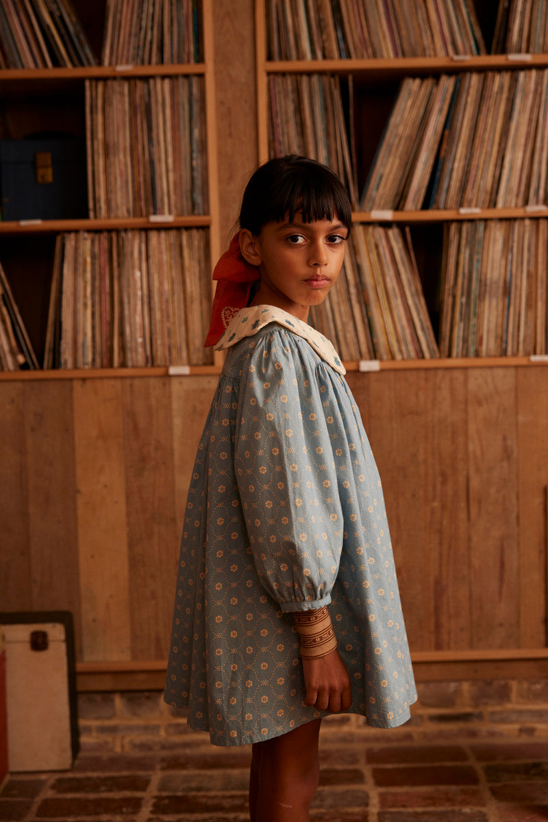 Esther Dress | Quilt Calico Blue Pebble