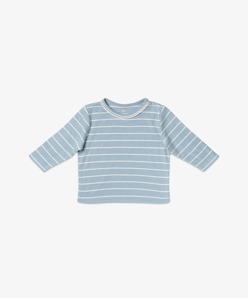 Edward Baby Long Sleeve T-Shirt | Dusty Blue Fine Stripe