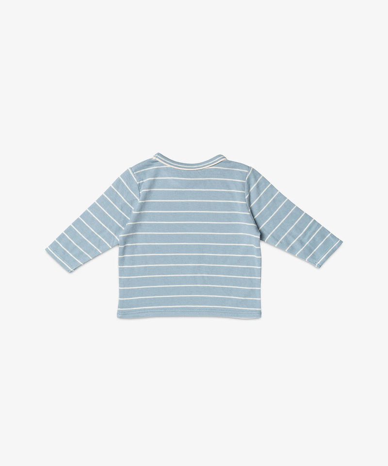 Edward Baby Long Sleeve T-Shirt | Dusty Blue Fine Stripe