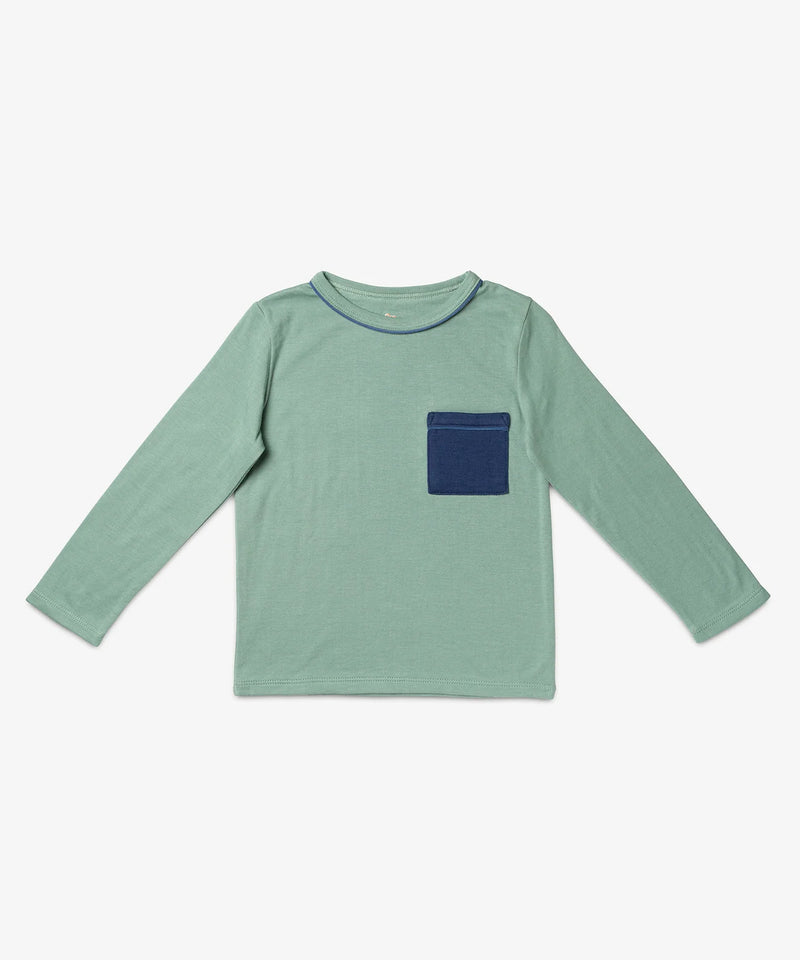 Edward Long Sleeve T-Shirt | Sage Color Block