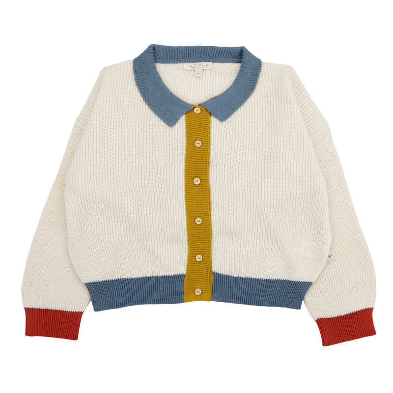 Knit Collar Cardigan | Color Block Ivory