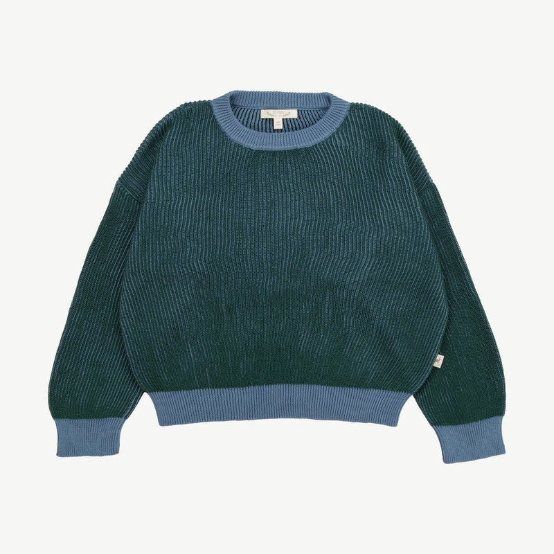 Knit Sweater | Two-Tone Rib | Dark Green Multi