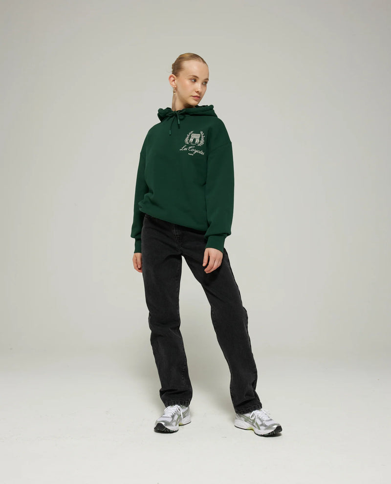Oversized Chest Embroidery Hoodie | Pine Green