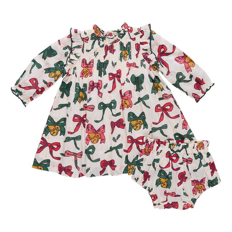Baby Girls Jaipur Dress Set | Christmas Bows and Bells