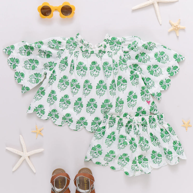 Girls Misha Scallop 2-Piece Set | Green Strawflower