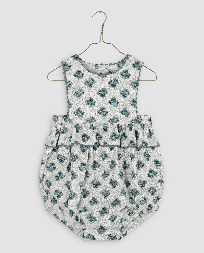 Frilly Bridget Romper | Hollyhock Floral Teal