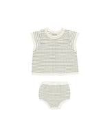 Scallop Knit Baby Set | Sage Stripe