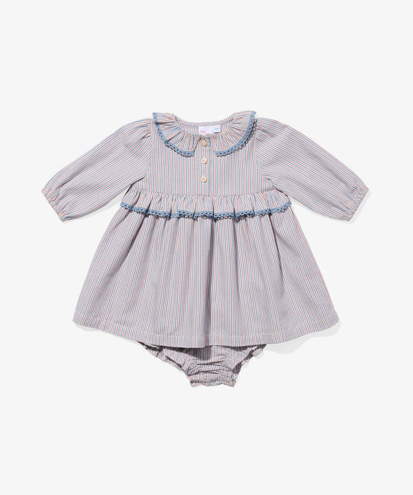 Hannah Baby Dress | Indigo Linen Stripe