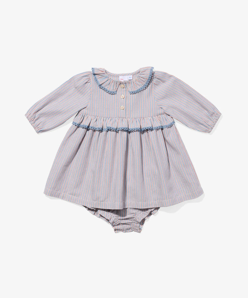 Hannah Baby Dress | Indigo Linen Stripe
