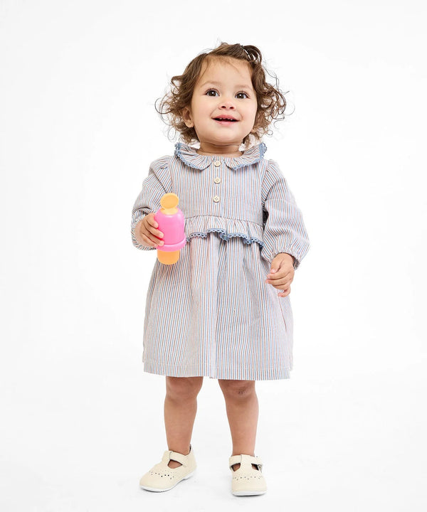 Hannah Baby Dress | Indigo Linen Stripe