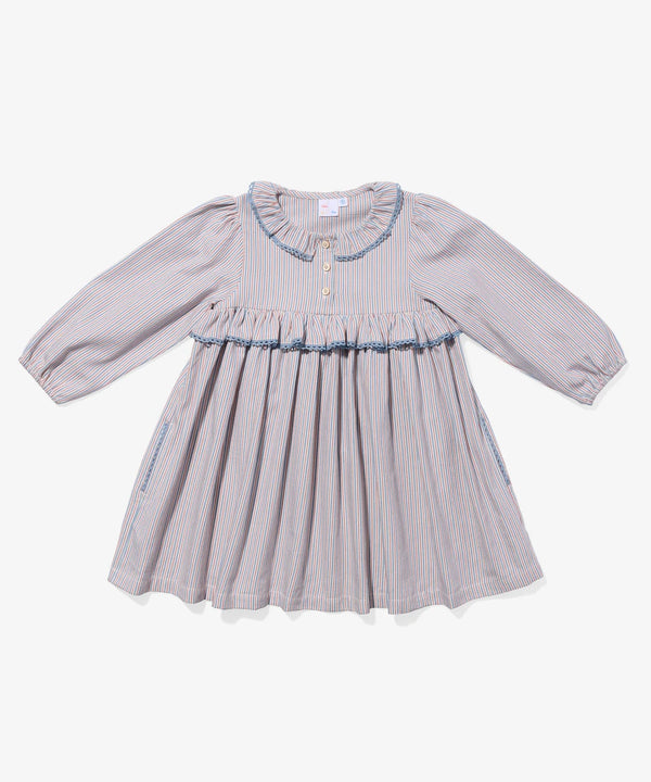 Hannah Dress | Indigo Linen Stripe