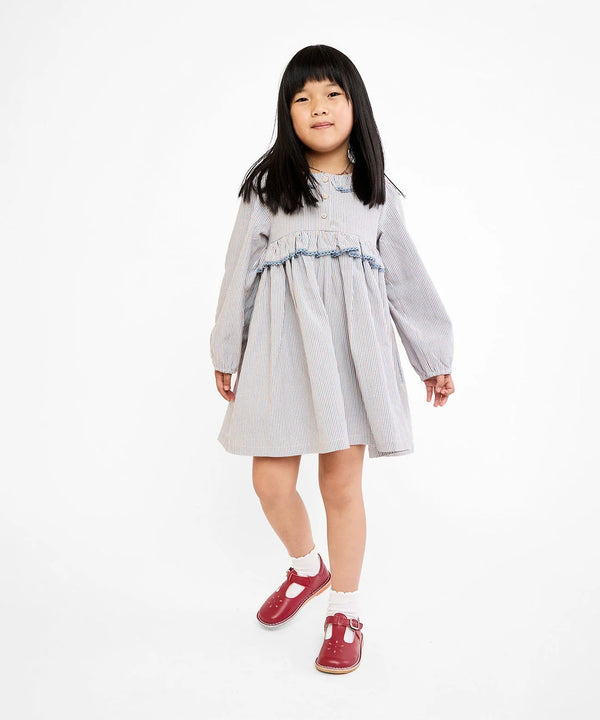 Hannah Dress | Indigo Linen Stripe