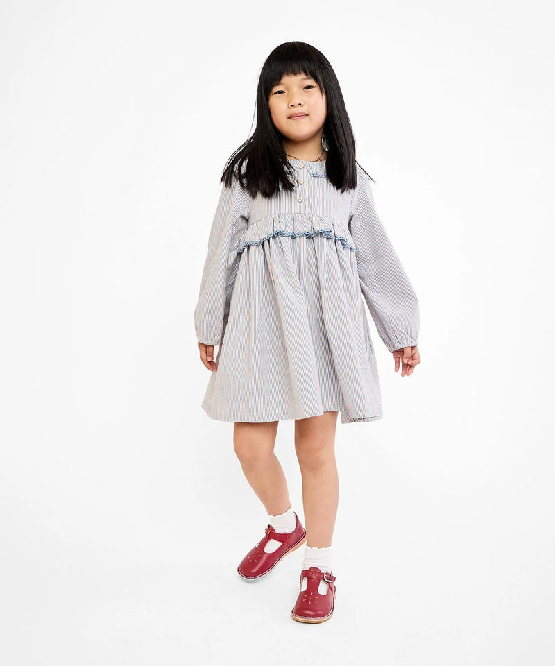 Hannah Dress | Indigo Linen Stripe