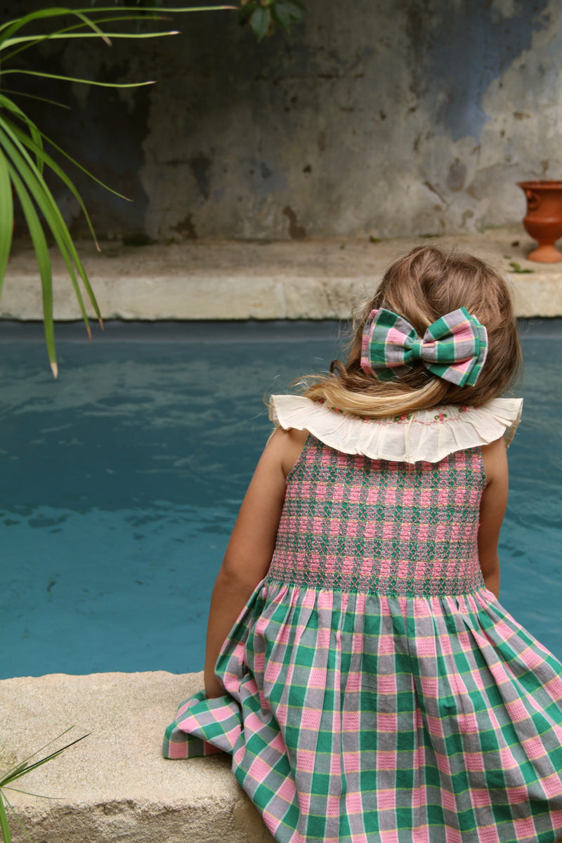Ibiza Top + Hair Clip | Pink Green Honeycomb Check