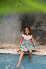 Ibiza Top + Hair Clip | Pink Green Honeycomb Check